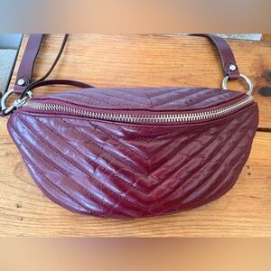 Quilted Burgundy Leather Crossbody Belt Bag